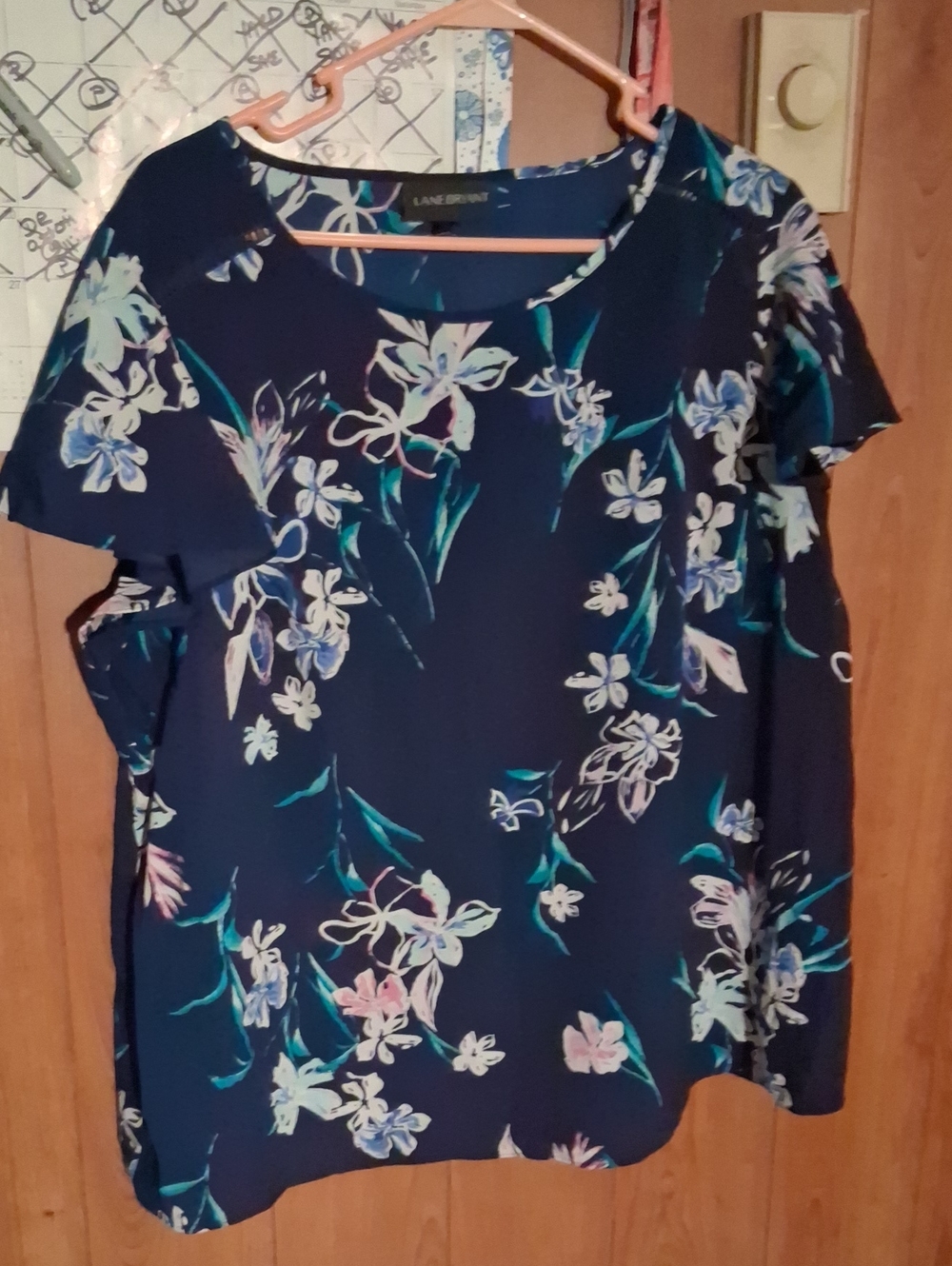 Lane Bryant Navy Floral Short Flutter Sleeve Blouse